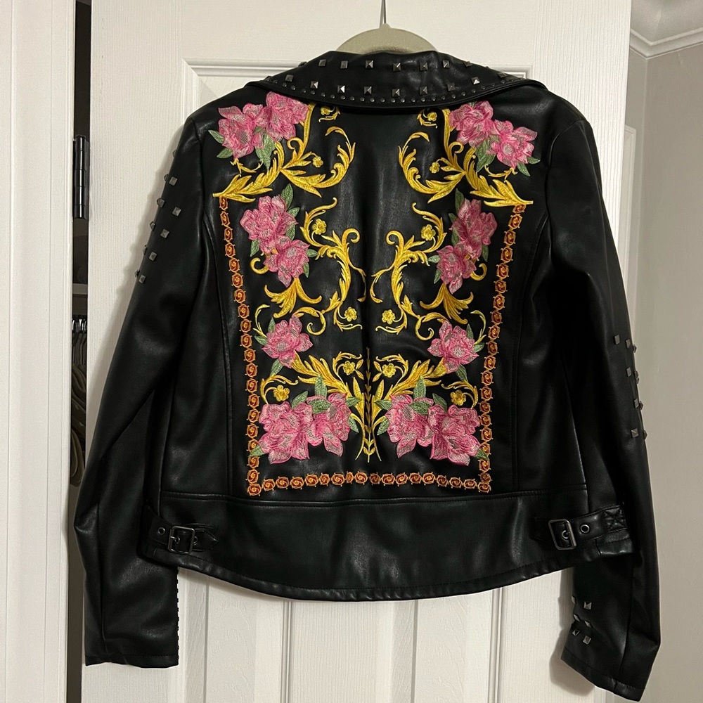 Silence + Noise Urban Outfitters studded embroidered leather jacket.